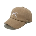 Casquette de baseball en velours côtelé kaki avec broderie nœud sur fond blanc - M (56-58cm) / Camel