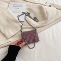Pink rhinestone mini square bag for girls with elegant silver metal chain strap - Small / Pink Rhinestone