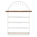 White metal arched 5-tier earring stand with wooden rod and rectangular storage base - White