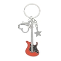 Portachiavi chitarra elettrica con smalto rosso, chiusura a cuore e ciondolo stella argento - Portachiavi Stile Chitarra Arancione E Nero (6941)