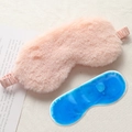 Pink plush rabbit fur sleep mask with a matching blue cooling gel pack insert - Hot/Cold Gel Pack Style / Coral Orange