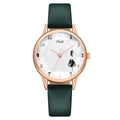 Elegant ladies quartz watch with dark green leather strap and girl silhouette dial design - Green