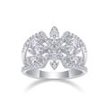 Eleganter S925 Sterlingsilber Ring mit breitem Band und einem Kranz aus weißen Zirkonia - US 7 / Kronenblüten-Cluster-Pave-Stil (R13336) Mit GRA-Zertifikat / Silber