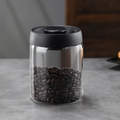 Vacuum sealed borosilicate glass jar with black lid filled with fresh coffee beans - 30oz / Transparent Bottle / Black