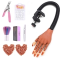 Brown practice hand set with pink nail clippers and colorful dust brush for training - Set 5