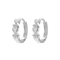 Silver heart huggie earrings with cubic zirconia stones in a minimalist design - 3D Heart Silver Hoop Earrings (02白KM-287)
