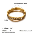 Golden wave titanium steel ring with clear zircon crystals and 18mm inner diameter - Wave Rhinestone Style (2410ZK31150JZ)
