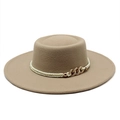 Detailansicht beige Wollfilzhut mit geflochtenem Seil und goldener Strass-Schnalle - M (56-58cm) / Khaki