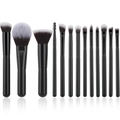 Set di 14 pennelli da trucco da viaggio con manici neri e setole sintetiche bicolore - Set da Manico Nero Portatile / Nero