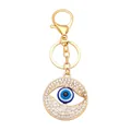 Portachiavi Evil Eye dorato con strass bianchi e ciondolo occhio blu classico - Stile Strass Tondo