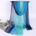 Detail view of lightweight georgette scarf with blue and cyan gradient color transition - Blue Cyan