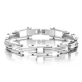 Bracciale multistrato in metallo argentato lucido con rivetti decorativi in stile moderno - Argento
