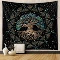 Detalle de tapiz negro con diseño celta del Árbol de la Vida en una decoración minimalista - 73x95cm (Tela Cepillada) / Árbol de la Vida-Negro