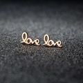 Elegant rose gold LOVE alphabet stud earrings on luxury dark sparkling background - 128 Love / Gold
