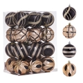 Detail of 6cm black and champagne gold Christmas ornaments with glitter patterns and hangers - 24-Piece Set (6cm) / Black and Champagne