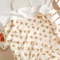 Soft cream baby blanket with brown bear print and textured 3D dotted backing - 100*110cm / Bear Head