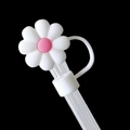 White flower silicone straw cover cap for Stanley cups on a clear reusable straw - Daisy White / 10mm