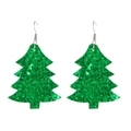 Detail of green glitter Christmas tree drop earrings with silver metal hooks - Emerald Green Glitter Christmas Tree