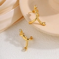 Gold plated twist helix stud earrings with white rhinestones in a luxury silk setting - Irregular Twisted Rope