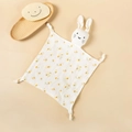 Detail of floral muslin baby security blanket with bunny head and knotted corners - Yellow Floral