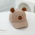 Detail der Bärenstickerei und 3D-Ohren an der khakifarbenen Baumwoll-Baseballkappe für Kinder - 50-52cm ca. 2-4 Jahre / Khaki