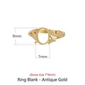 S925 sterling silver oval ring mounting with 7x9mm stone setting in antique gold finish - Antique Gold (7*9mm)