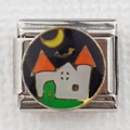 Detailed view of Halloween modular bracelet charm with castle, bats and moon motif - Halloween Castle