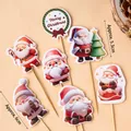 10-piece Santa Claus and Merry Christmas cake topper set with wooden sticks for holiday decor - 10 Sets / 6 Styles Santa Claus Topper Kit