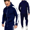 Tuta da uomo in due pezzi blu navy con strisce bianche laterali e felpa con cappuccio - S / Blu navy