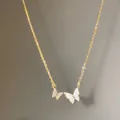 Elegant 18K gold butterfly pendant necklace with mother of pearl and zircon stones - X1024 Gold - Double Butterfly Shell