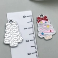 Pink enamel Christmas tree alloy charm with measurements and silver metal textured back - Pink Christmas Tree 22x15mm