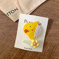 Handmade yellow chick fabric hair clip with small floral detail on white card - Hatching Duck Style / 2 Pcs/Set / Duck And Flower