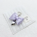Chic purple fabric bow and silver metal heart keychain for handbag decoration - Purple