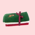 Three-color Christmas towel set with reindeer embroidery and festive red ribbon gift wrap - Trio Color Set / White Green And Red Combination