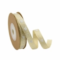 Champagne gold ribbed ribbon with white heart patterns on a kraft paper roll - Style 4-Gold Ribbed Ribbon White Heart-10mmx10m