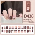 Cute bear press-on nails set with brown plaid pattern and shiny AL13 round long tips - 24 Pcs/Set / Brown Cream Bear Plaid Color Blocking Style (D438)