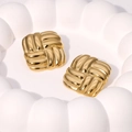 Golden square woven texture stud earrings made of stainless steel for women fashion - Gold