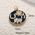 Detailed view of a gold-plated charm pendant with clover and elephant motifs, 19x24mm - Lucky Symbols Round