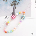 Short beaded phone charm with colorful pastel beads, cartoon rabbit cube, and pink cord - Rabbit Square (K1044)