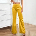 Vibrant yellow satin high-waisted wide-leg trousers with a silky gloss finish - XS / Gold