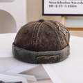 Berretto docker vintage in cotone lavato bicolore con dettaglio toppa stella - M (56-58cm) / Stile Patchwork Caffè (FJ Distressed Stella Berretto Docker) / Marrone