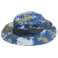 Close-up of digital camo boonie hat with wide brim, ventilation eyelets and tactical webbing - One Size(58cm) / Blue Digital Camouflage (Pattern 9)