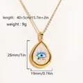 Detail of gold evil eye pendant showing dimensions 26x19mm and 40+5cm chain length - Teardrop Heart Eye Style (Style 7)