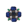 Vintage gold brooch with dark blue gemstones, green crystals and white pearls - XD10744-4 Royal Blue Retro