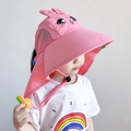 Pink bunny sun hat for kids with long neck flap and chin strap for outdoor UV protection - Pink Rabbit
