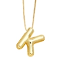 Golden 3D balloon letter K pendant necklace on box chain with shiny 18K gold finish - Letter K