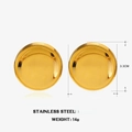 Pendientes de aro redondos de 3,3 cm en acero inoxidable chapado en oro de 18K - Pendientes de Botón Redondos Pulidos - Dorado
