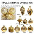 12-piece set of gold Christmas tree ornaments in star, pinecone and geometric shapes - 12 Uniquely Shaped Christmas Balls (gold)