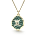 Gemini zodiac necklace with gold irregular oval pendant and green malachite pattern - Gemini (KN196878-K)