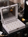 Gray velvet jewelry organizer box with 7 ring slots and transparent window 20x15x5cm - Gray Ring Jewelry Box